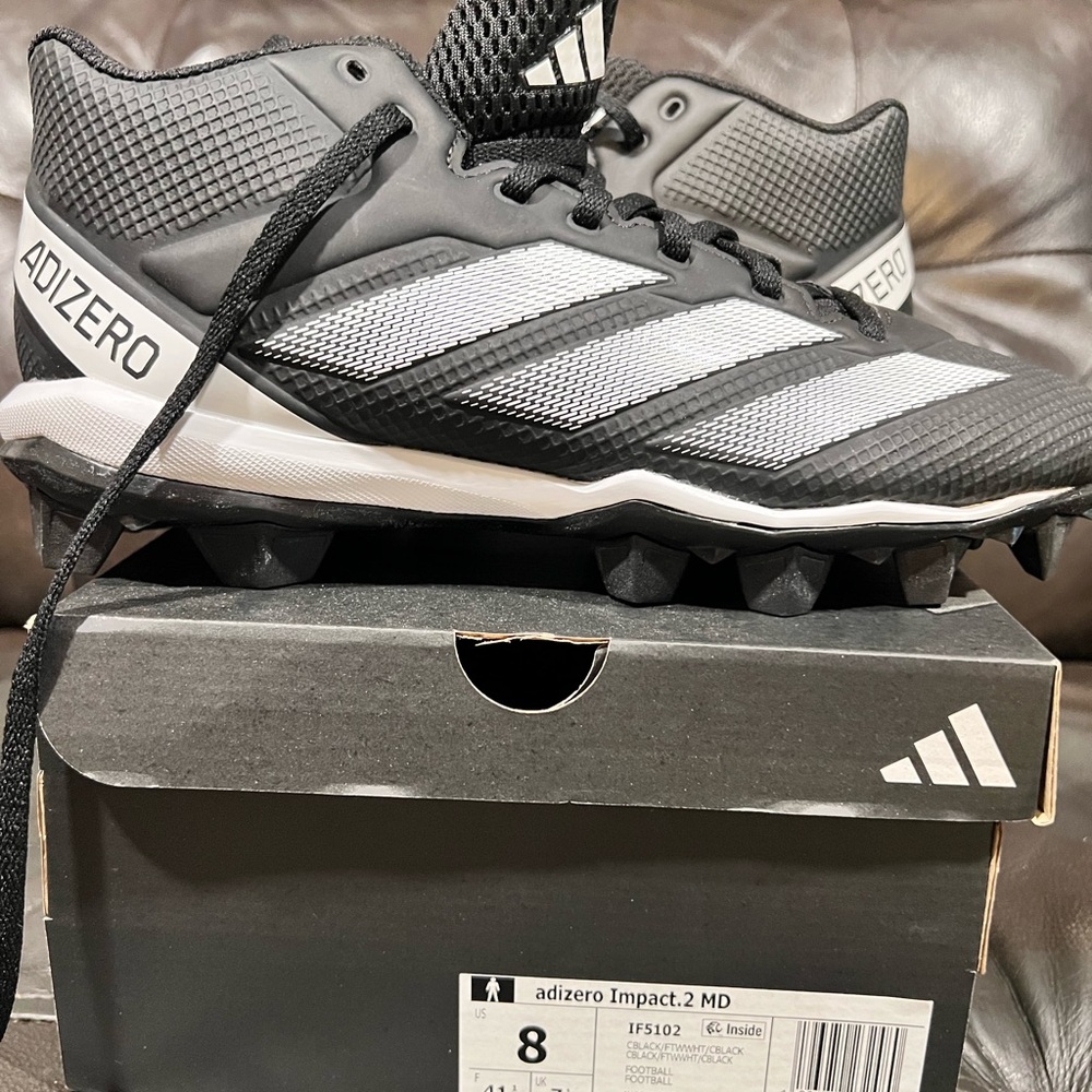 FOOTBALL cleats mens sz 8 Adidas Adizero Impact 2 MD Black White never worn